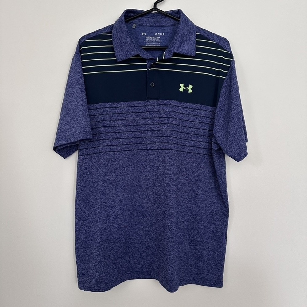 Under Armour Mens Playoff Polo Shirt Large Purple Heather Striped Short Sleeve